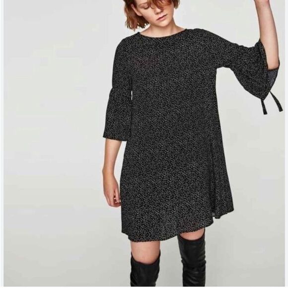 NWT ZARA Basic Women's Black Polka Dot Dress‎ Size XSmall - Picture 1 of 6